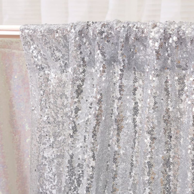 Poise3EHome Silver Sequin Backdrop Curtains,2ft x 8ft Sequin Photography Backdrop Curtain 2 Panels for Party Decoration - Image 4